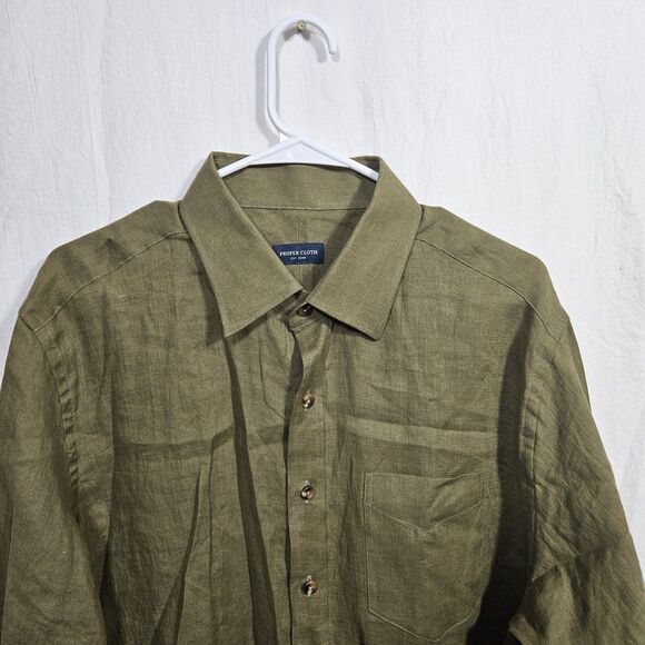 Proper Cloth Men's Button Up Green Light Linen Long Sleeve Shirt Extra Large - Picture 1 of 9